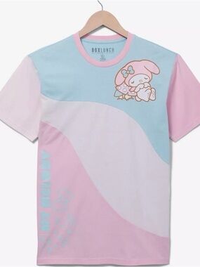 Sanrio My Melody Pastel Wavy Panel Pink & Light Blue Colorblock Tee